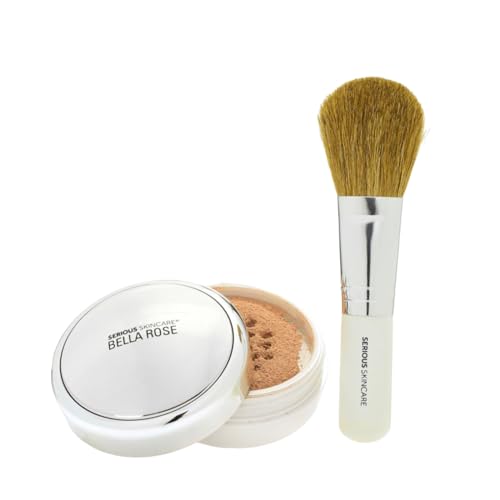 Serious Skincare BELLA ROSE PRO-MINERALS Loose Mineral Powder Makeup Foundation SPF 15 with Goat Hair Application Brush - Sheer to Full Coverage - Luminous Matte Finish - Unisex - 0.50 oz - Medium