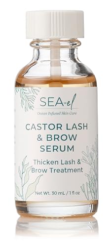 Sea El Castor Lash & Brow Serum Organic Castor Oil Rosemary Oil & Black Seed Oil Hair Conditioner - Eyelashes & Eyebrow Thickening & Growth Essentials for Women & Men - 1 fl oz Bottle