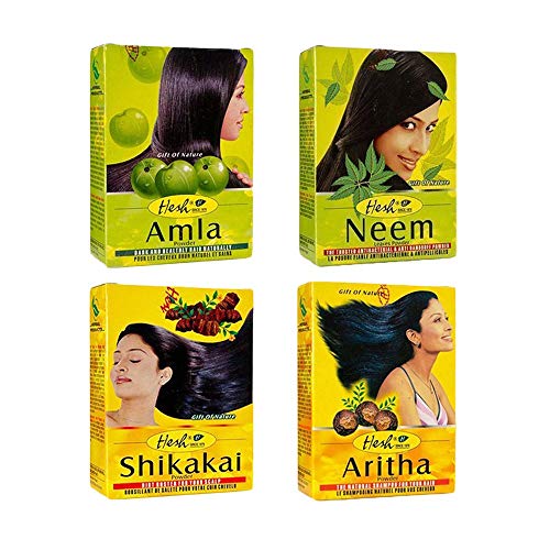 Hesh Herbal Amla Powder 100G, Neem Powder 100G, Shikakai Powder 100G, Aritha Powder 100G - 1 Complete Hair Care Combo Pack