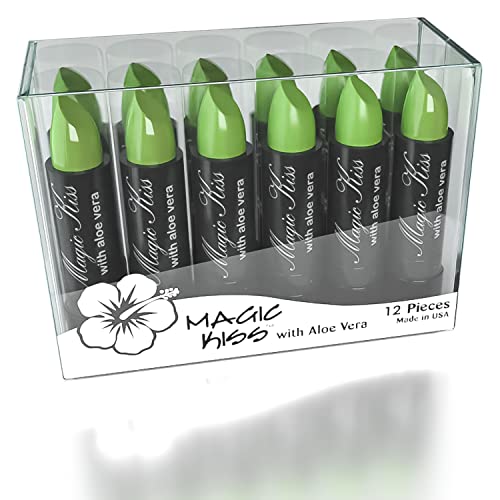 Magic Kiss Pack of 12 Color Changing Aloe Vera Lipstick set, MADE IN USA (Green)