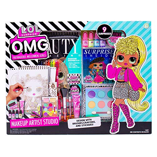 Horizon Group USA LOL OMG Make Up Artist Studio, DIY Craft Kit, Design with Brushes, Crayons & Stickers.Use Stencils to Color in Make-Up.Nail Polish, Decals & Surprise Blind Bags Included