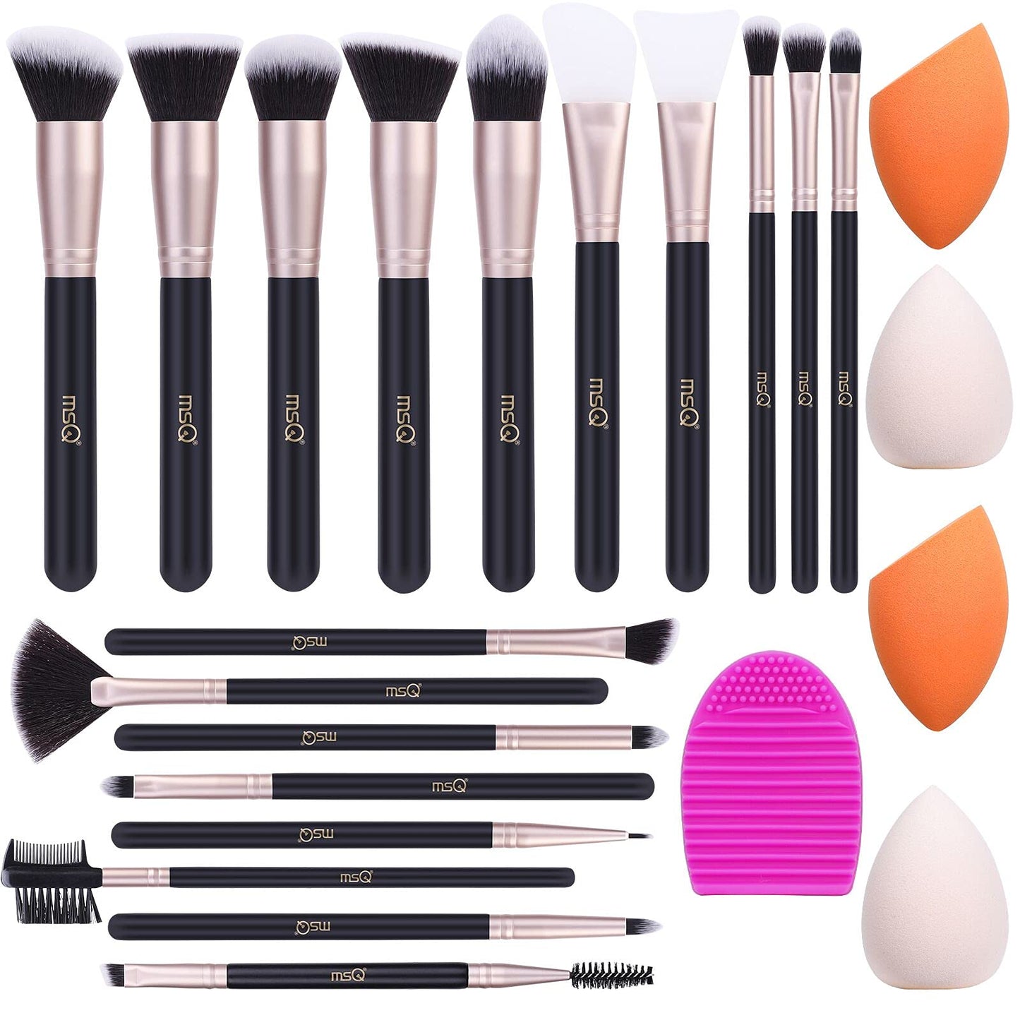 MSQ Makeup Brushes 18PCs Makeup Brushes Set with 4PCs Makeup Sponge and 1 Brush Cleaner Premium Synthetic Foundation Brushes Blending Face Powder Eye Shadows Make Up Brushes Tool