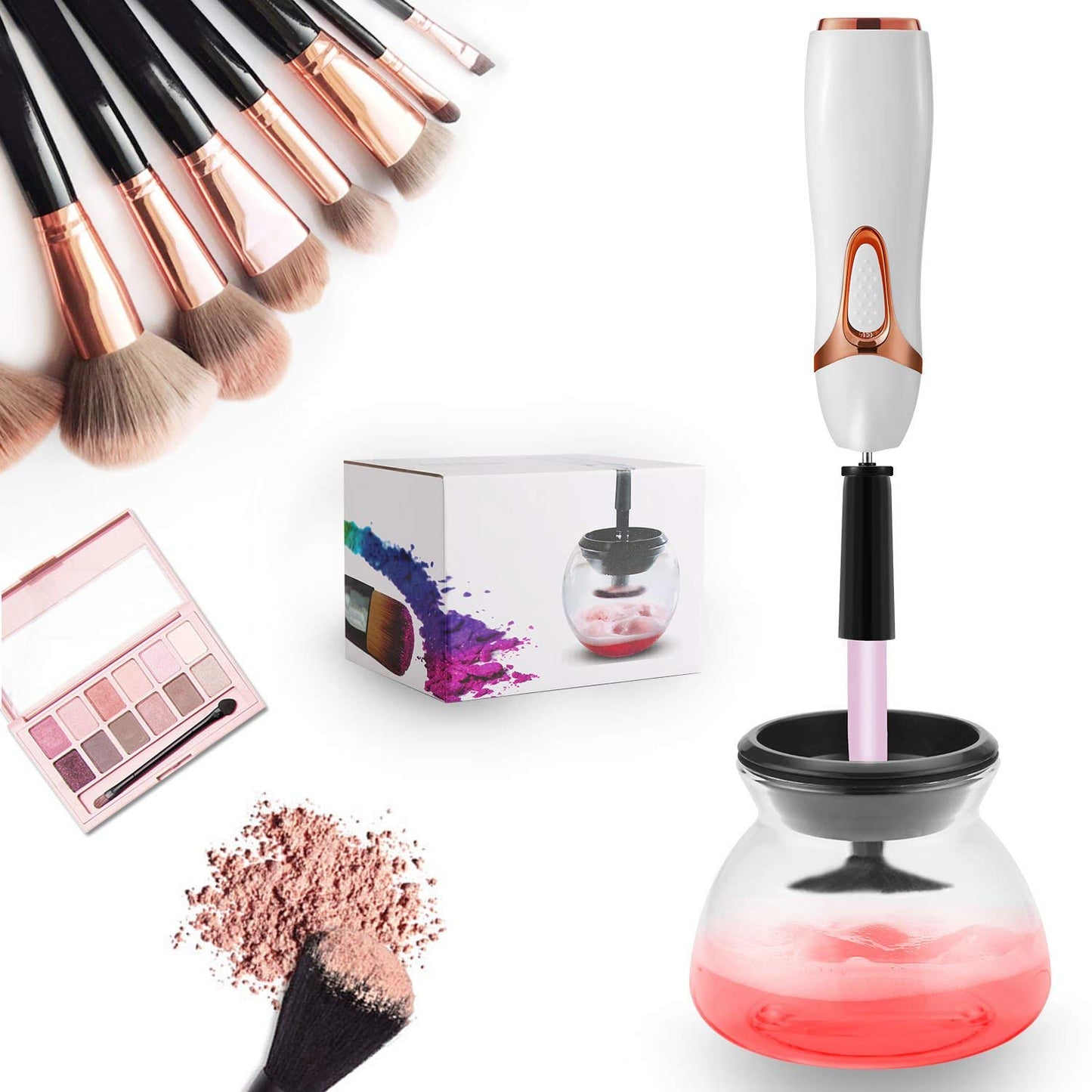 Mevolic Makeup Brush Cleaner and Dryer Machine, Completely Clean in Seconds and Dry in 360 Rotation with 8 Rubber Holders, Suit for All size Makeup Brushes