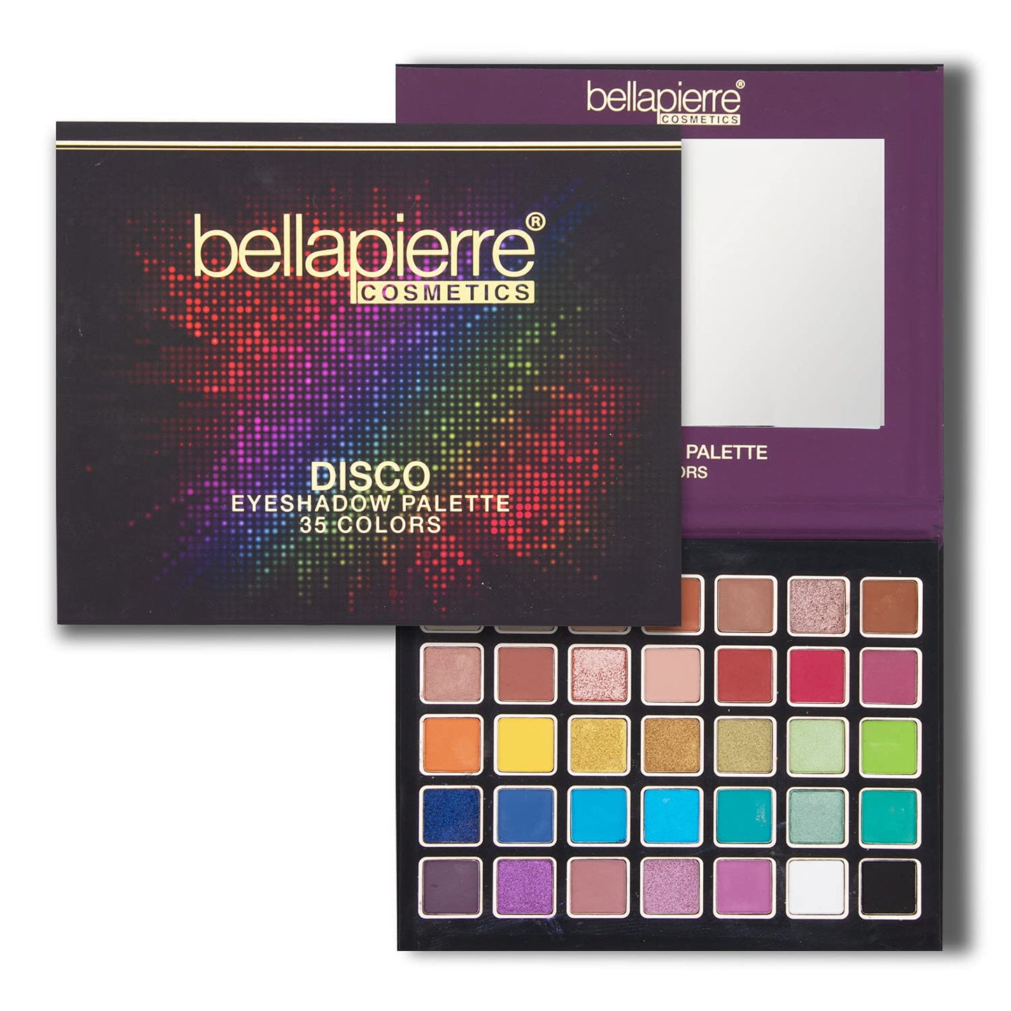 bellapierre Disco Eyeshadow Makeup Palette | 35 Colorful Shades in a Range of Matte, Satin, Shimmer, and Glitter Finishes | Non-Toxic and Paraben Free | Vegan and Cruelty Free