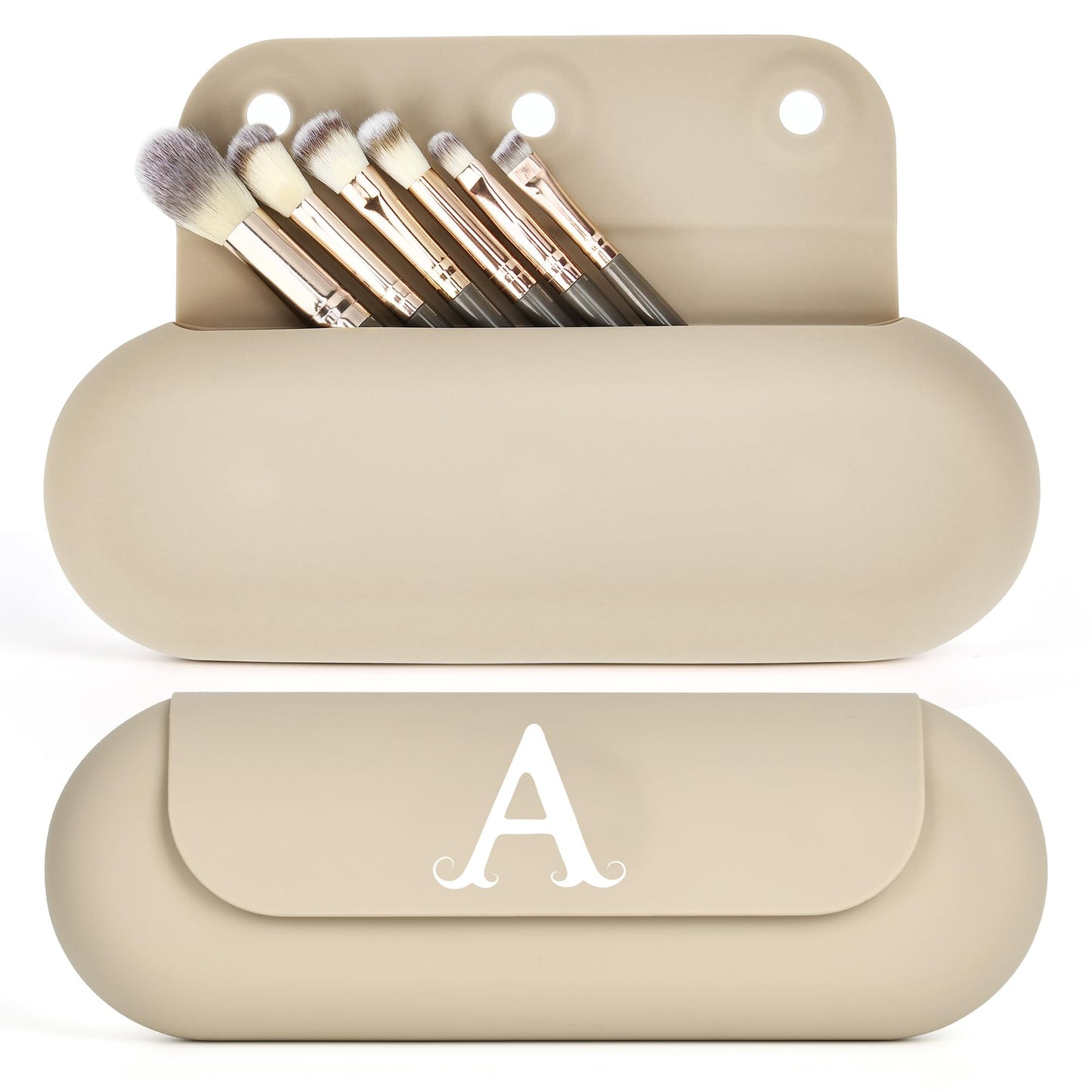 ibeacos Makeup Brush Holder Silicone, Travel Makeup Bag Pouch Brush Organizer, Makeup Brush Case with Brush Cleaner Inside Travel Essentials Gift for Mothers' Day/Birthday (Initial A)