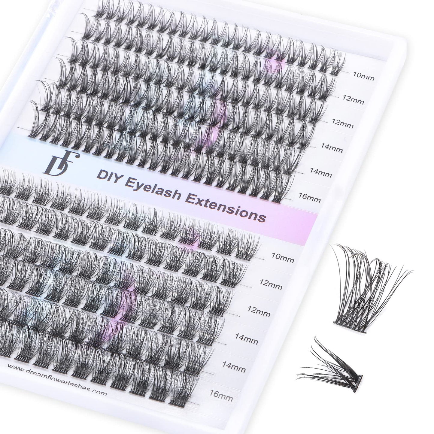 DF Cluster Lashes 222 Pcs D Curl Individual 10-16mm Mixed DIY Lash Extensions Soft Volume Individual Lash Extensions Self-application DIY Lashes at Home - Rose 3