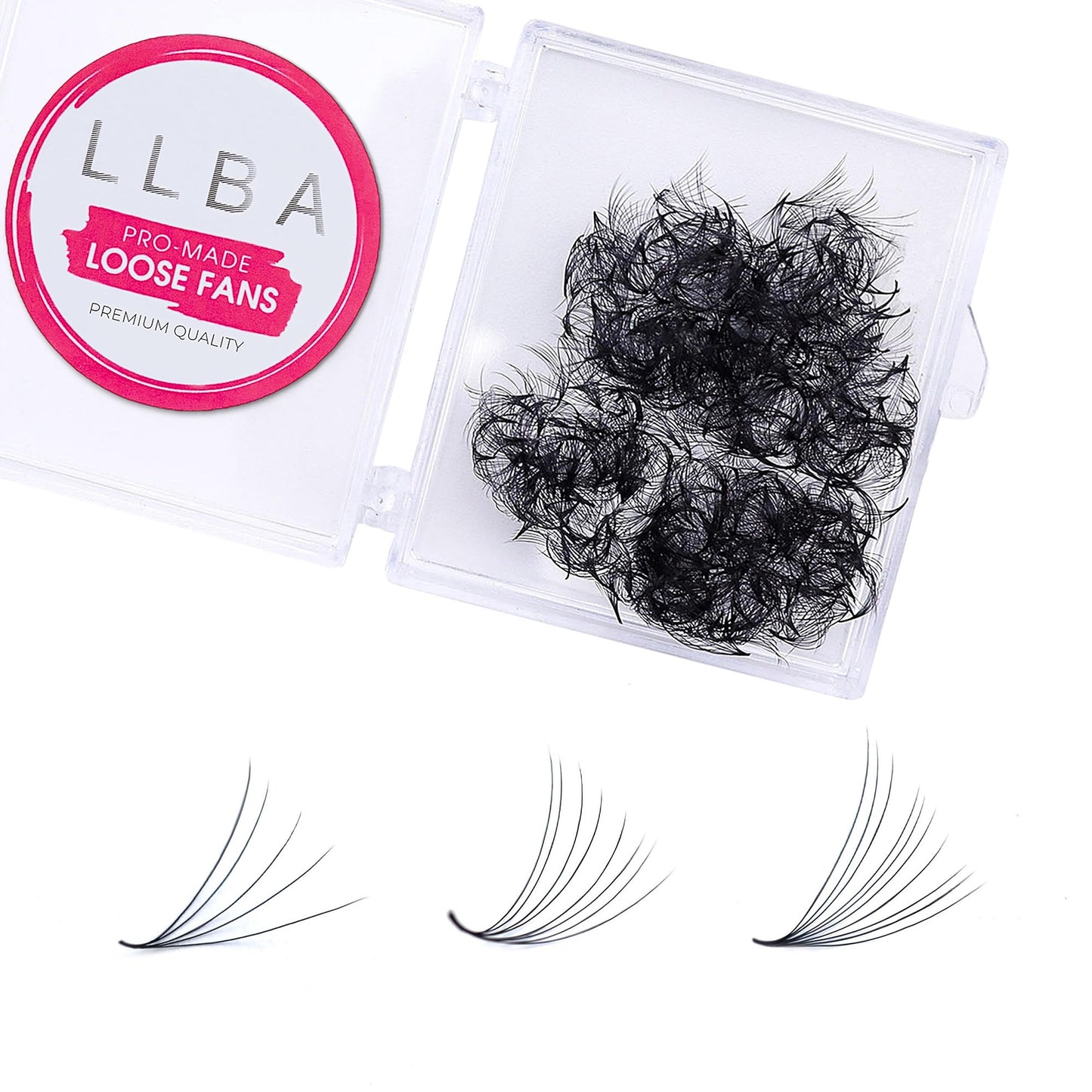 LLBA Promade Fans | Handmade Volume Eyelashes | Multi Selections From 3D To 16D | C CC D DD L M Curl | Thickness 0.03 ~ 0.1 mm | 8 - 20mm Length | Long Lasting | Easy Application (18D-0.03 D 14 mm)