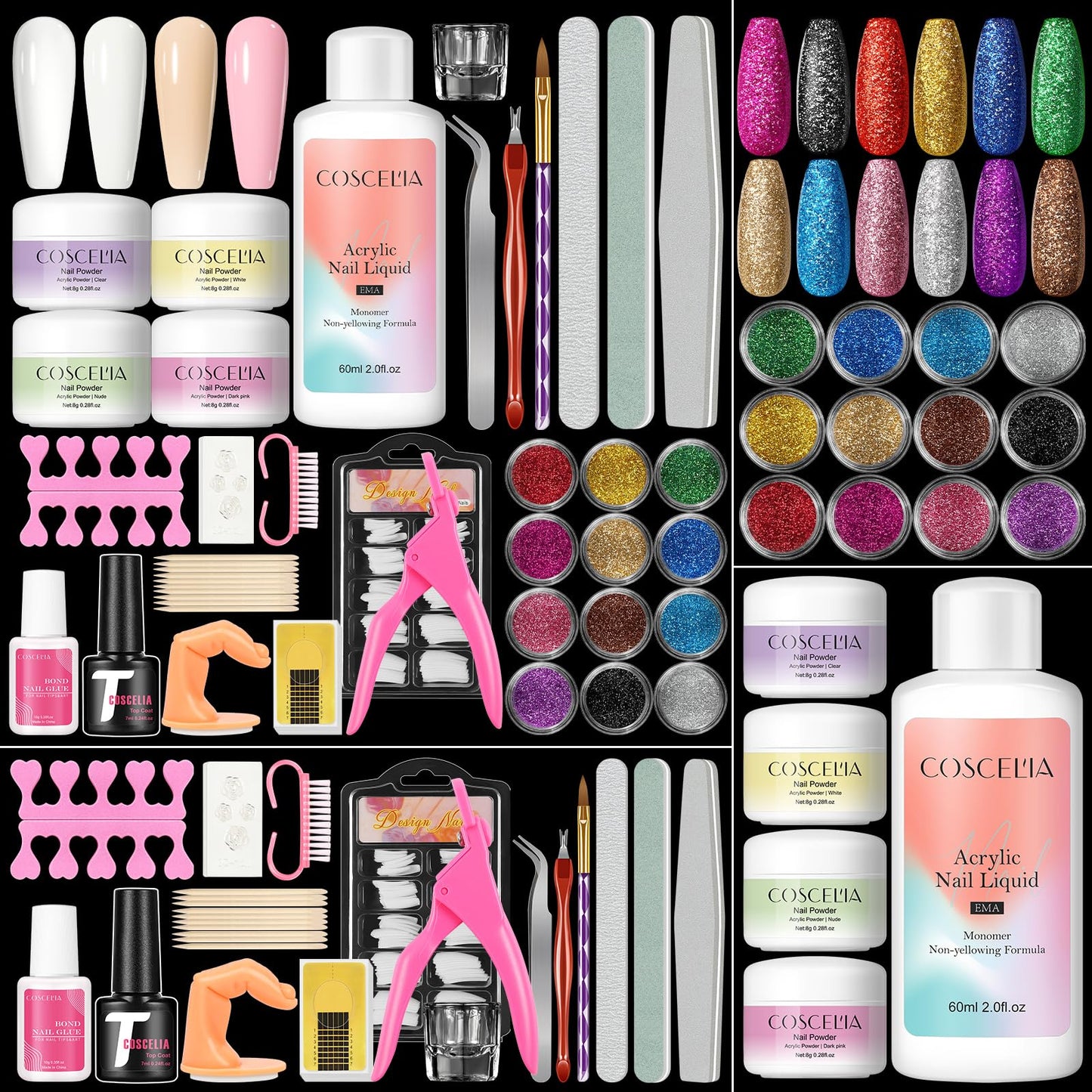 Acrylic Nail Kit with Everything for Beginners Professional Nail Kit Acrylic Set Acrylic Powder Glitter Decoration Powder False Tips Nail Art Tools Complete Nail Kit Gift for Women