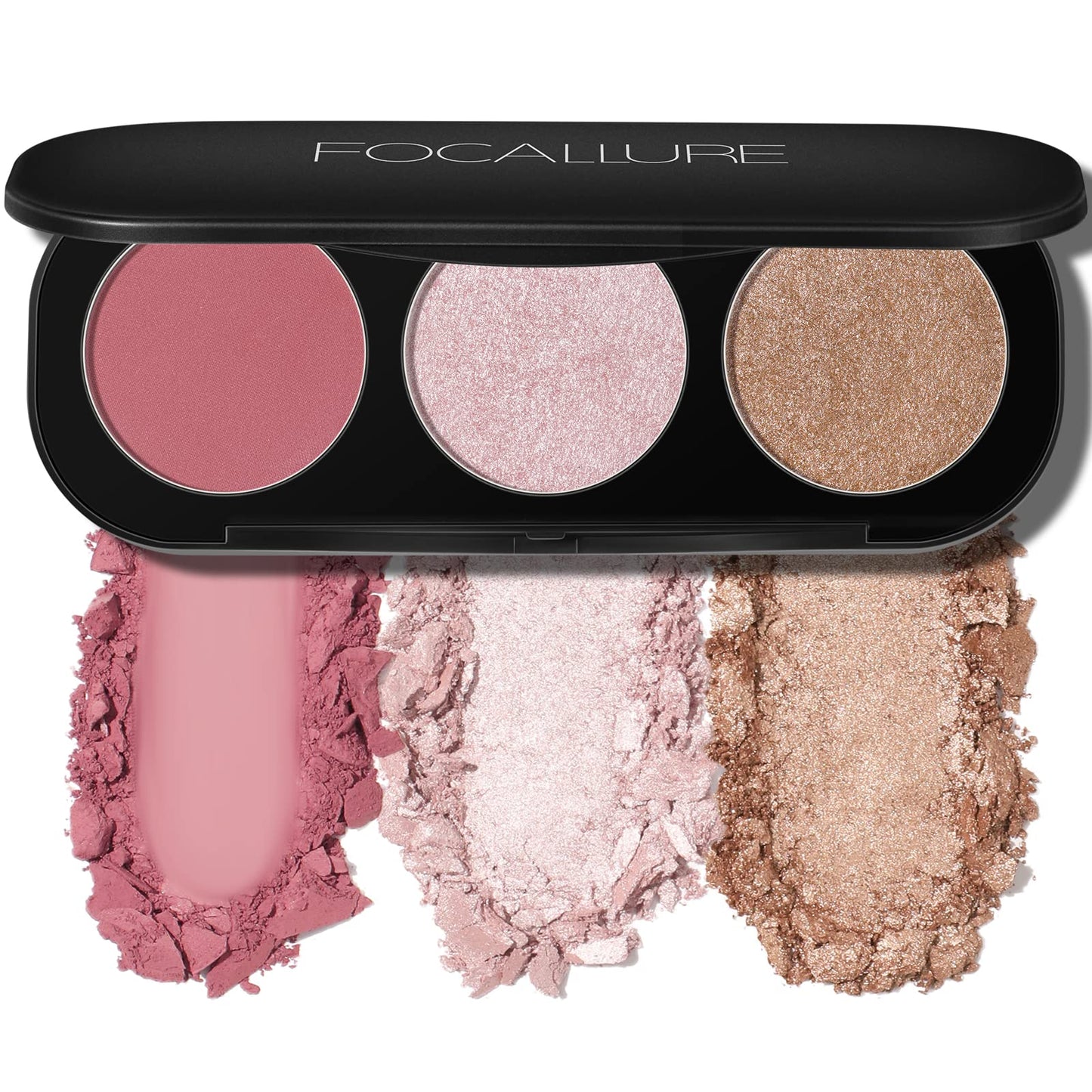 FOCALLURE Blush and Highlighter Palette,3 in 1 Makeup Powder, Cruelty-Free Matte, Shimmer Illuminator for a Glowing Look,#03