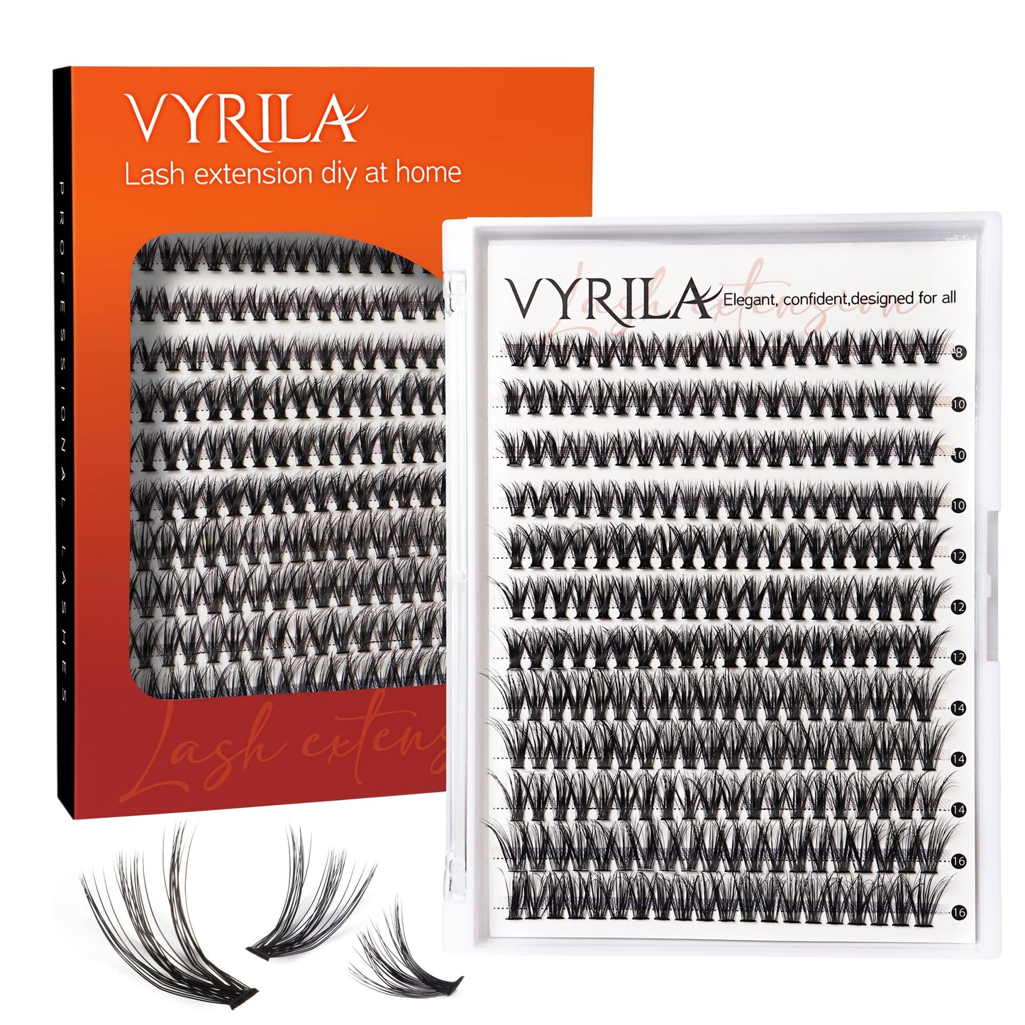 VYRILA Lash Cluster 240pcs Individual Lashes,8-16mm Diy Lash Extension,D Curl Lash Clusters Wispy,3D Natural Lash Clusters Look Like Eyelash Extension DIY at Home(40P-D-8-16mix)
