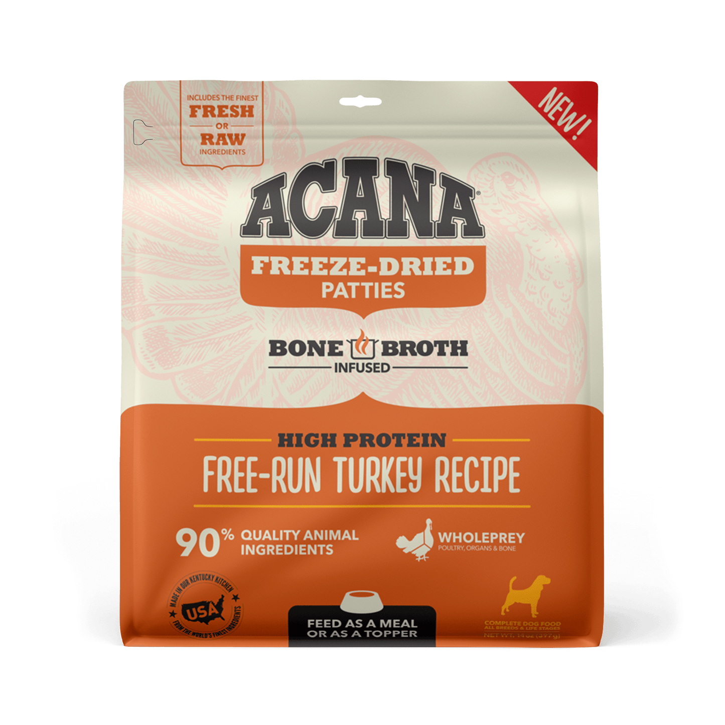 Acana Freeze-Dried Food Free-Run Turkey Recipe Patties for Dogs