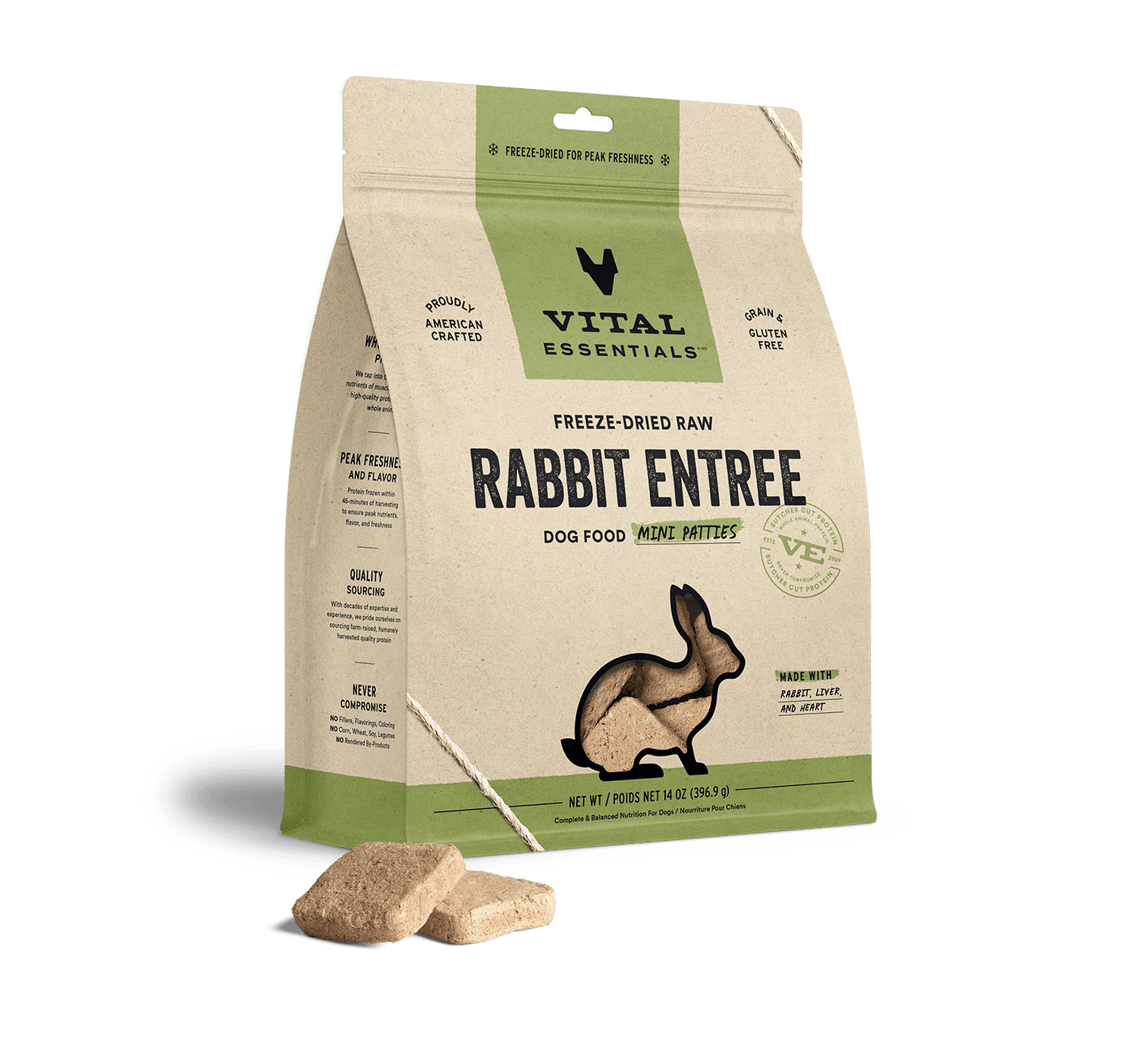 Vital Essentials Rabbit Entree Mini Patties Freeze-Dried Raw Dog Food