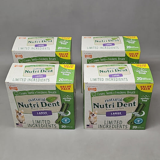 NYLABONE Natural Nutri Dent Dogs 80 Pack! Large 30-50 Lbs Dental Chew Treats NTD443T20P (New)