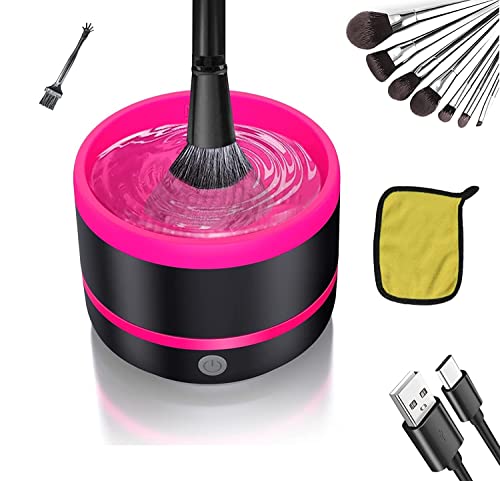 Electric Makeup Brush Cleaner Type-C Small Removeable,Easy to Clean, with Silica gel mat bowl Automatic 5V 1A beauty brushs cleaner powered washer (Red)
