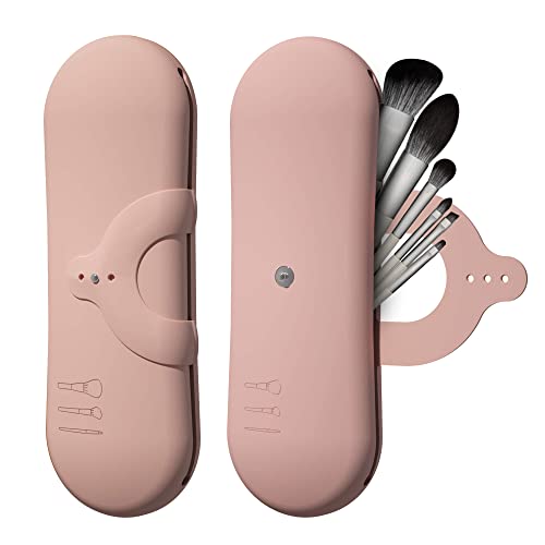 DIKDOC Travel Makeup Brush Holder - Update 3 Size Adjustable Large Travel Essentials Cosmetic Pouch With Cleaner, Anti-Fall Silicon Travel Toiletry Bag, Sleek Makeup Tools Organizer (Vintage Rose)