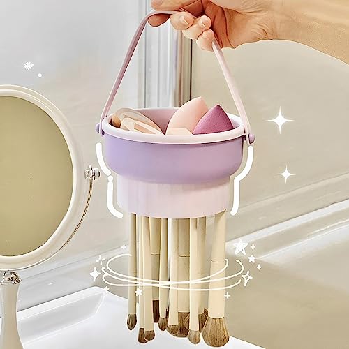 Makeup Brush Cleaning Mat, 3 In 1 Silicone Makeup Brush Cleaner Bowl with Brush Drying Holder, Makeup Brush Scrubber for Makeup Brush, Makeup Sponge, Powder Puff