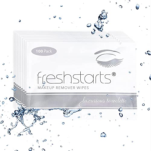 Freshstarts Makeup Remover Facial Cleansing Towelettes - Individually Wrapped Facial Makeup Remover Pads, Travel Essentials for Women, Cotton Pads for Face, Gentle Wet Wipes, Facial Products, 100 Pack