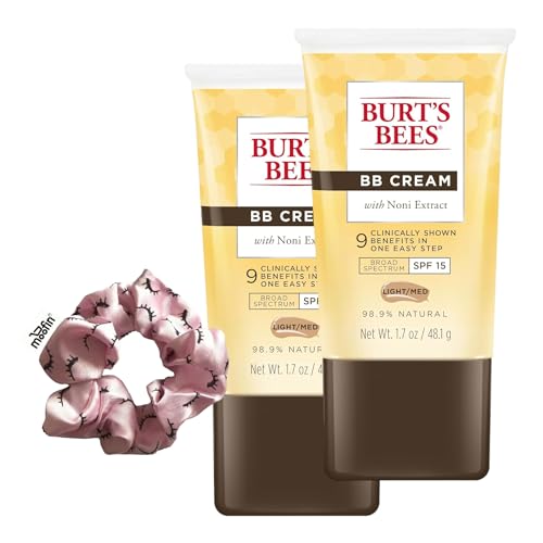 moofin Burt's Bees BB Cream, 1.7 Oz - wih Noni Extract Light/Medium Shade BB Cream Hair Scrunchie - SPF 15, 98.9% Natural, Smoothens Skin (Pack of 2)