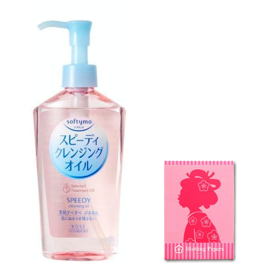 MEGURISM KOSE Softymo Speedy Cleansing Oil Bottle 230ml Makeup Remover Including Oil Blotting Paper