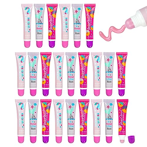 Expressions 24pc Flavored Lip Gloss for Kids and Teens - Unicorn Themed Lip Gloss in Assorted Fruity Flavors, Unicorn Gifts for Girls, Teen Girls Party Favors, Non Toxic Makeup