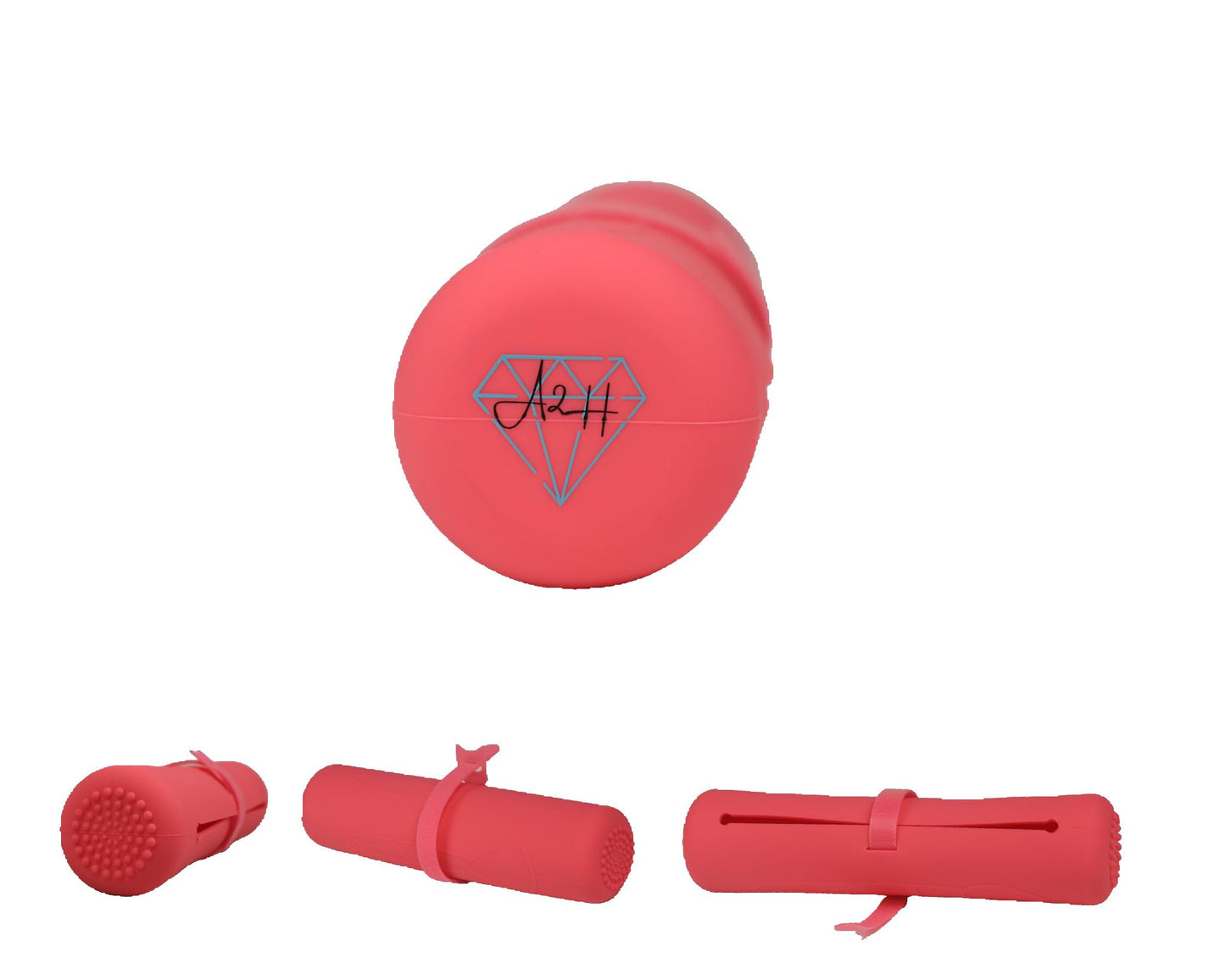 A2H Travel Makeup Brush Holder, Pink Silicone Makeup Brush Cosmetic Bag, Eco-Friendly! 2-In-1 Organizer Case w/BUILT-IN Brush Cleaner, Large Compact, Anti Fall-Out w/Secured Strap-Travel Essential