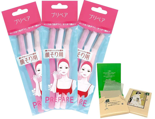 Japanese Razor Facial Prepare 3pcs Set including Japanese Premium Oil Blotting Paper 200 Sheets