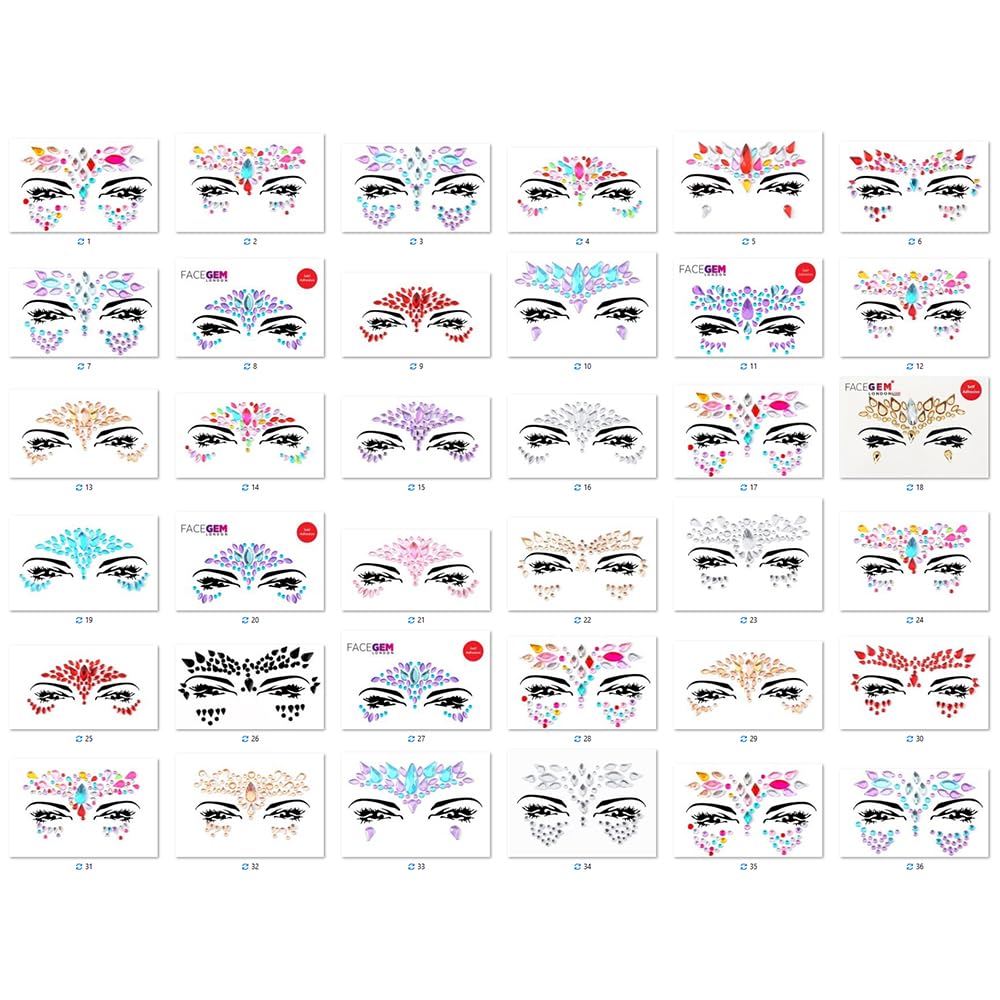 Face Gems Adhesive Glitter Jewel Tattoo Sticker Festival Gems Rave Party Body Make Up (60 PCS FACE GEMS)