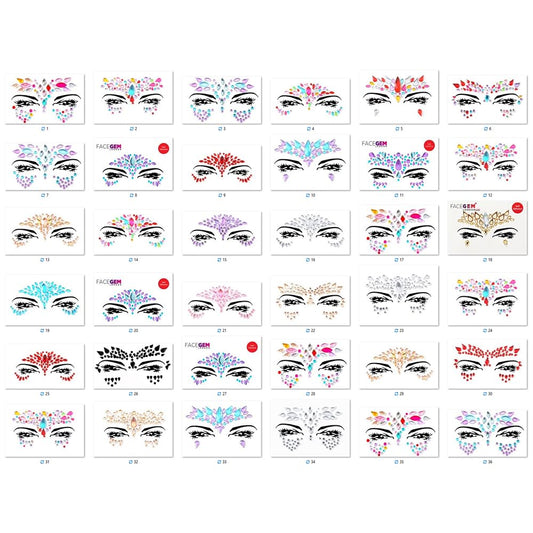 Face Gems Adhesive Glitter Jewel Tattoo Sticker Festival Gems Rave Party Body Make Up (60 PCS FACE GEMS)
