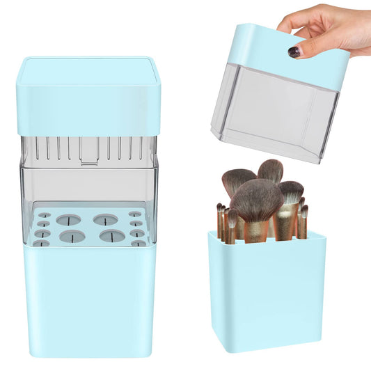 ODDIER 2PCS Multifunctional Makeup Brush Holder, Makeup Brush Storage Organizer with lid, Waterproof Dust-proof Drying Makeup Brush Container for Bathroom and Travel(Blue)