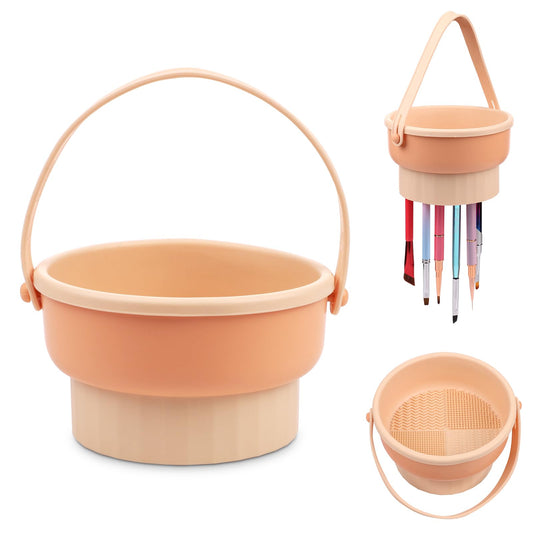 Makeup Brush Cleaner Bowl, 6x5x3 Inch Cosmetic Brush Cleaning Mat Silicone 2 in 1 Makeup Brush Washing Bowl Drying Holder Stand Multifunctional Cleaner Basket for Girls Women (Yellow)