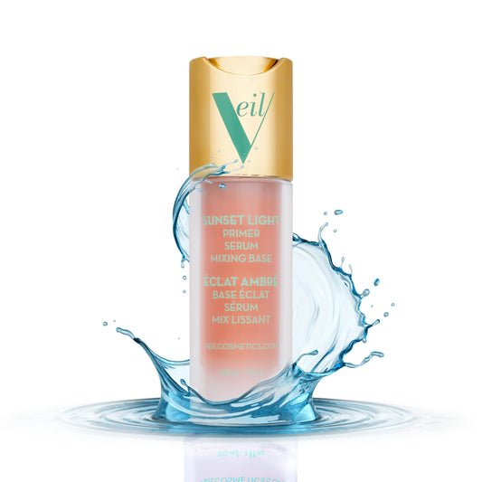Veil Cosmetics | Sunset Light 3-in-1 Primer | Serum, Mixing Base, Primer | Pore Minimizing | Hydrate, Brighten & Soothe | Smooths Wrinkles & Fine Lines | Extend Makeup Wear | Vegan | Beautiful Skin