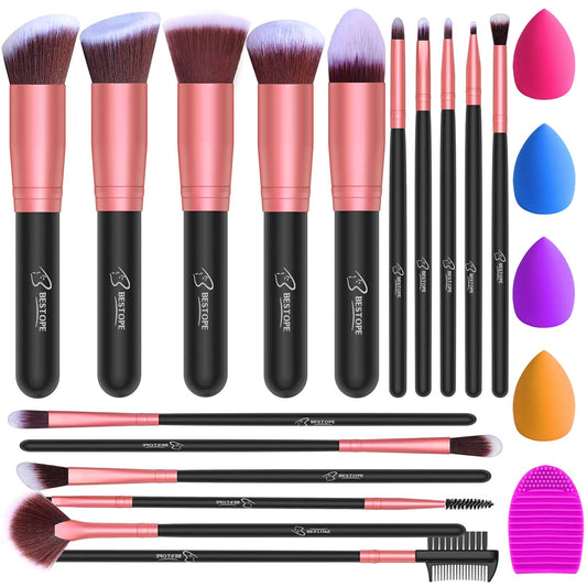 BESTOPE Makeup Brushes 16PCs Makeup Brushes Set with 4PCs Beauty Blender Sponge and 1 Brush Cleaner Premium Synthetic Foundation Brushes Blending Face Powder Eye Shadows Make Up Brushes Tool…