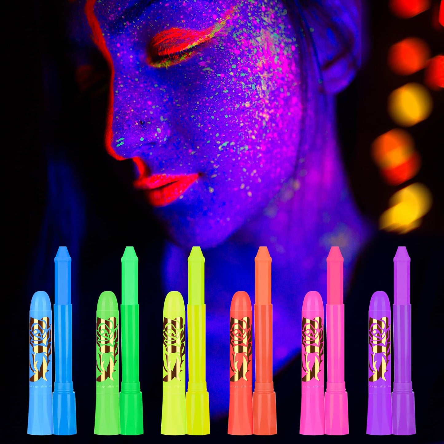 Glow in The Dark Body&Face Paint for skin,UV Black Light Glow Makeup Kit for Kids Adult ,Neon Glow Fluorescent Face Paint Crayons for Halloween,Club Makeup,Xmas Glow Party.（12PCS)