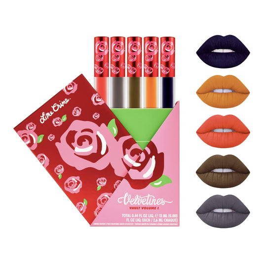 Lime Crime Liquid Matte Lipstick 5-Piece Gift Set, Velvetines Vault Volume 1 - Bold, Long Lasting Shades & Lip Lining - Stellar Color & High Comfort for All-Day Wear - Talc-Free & Paraben-Free