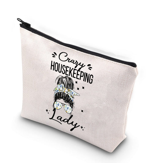 TSOTMO Housekeeper Gift Crazy Housekeeping Lady House Cleaner Gift Zipper Pouch Makeup Bag (Housekeeping Lady)