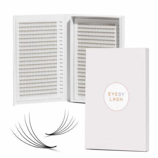 Eyesy Lash Promade Fans 1200 Easy Fans | 5D 0.07 Curl CC Mixed Lengths 8-16mm | XXL Tray 40 Lines Ultra Speed Eyelash Extension Premade Lashes Volume Lash Extensions Pestanas Pelo A Pelo