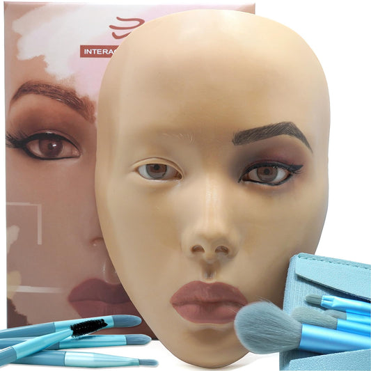 3D makeup Practice Face Board, Silicone Makeup Mannequin Face, Reusable Beginner Practice Eye Makeup Face, Eye Fake Silicone, Makeup Artist Full Face Practice Eyelash Eye Shadow Eyeliner Pen Simulatio
