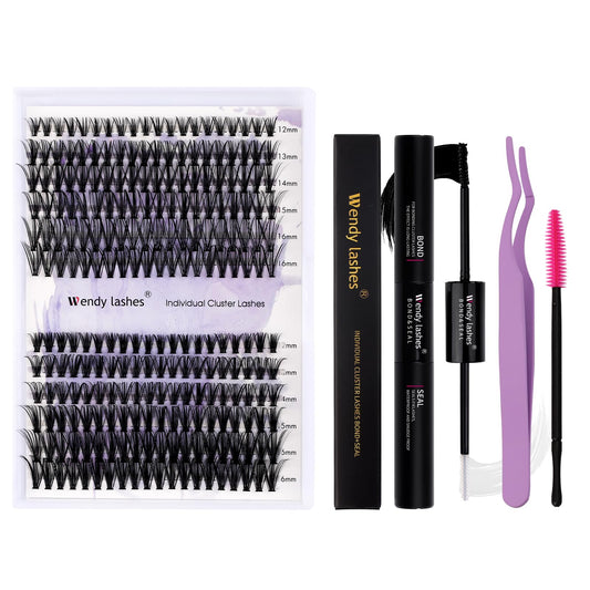 DIY Eyelash Extension Kit - 240 Mixed Curl Lash Clusters, Bands, Seal and Applicator for Individual Lash Extensions (30-40mm Kit)
