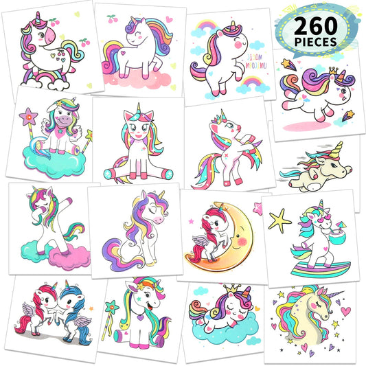 Metker Unicorn, Mermaid (260 PCS) kids waterproof temporary tattoos,children's temporary tattoo toys.Girl face tattoo stickers, girls temporary tattoos