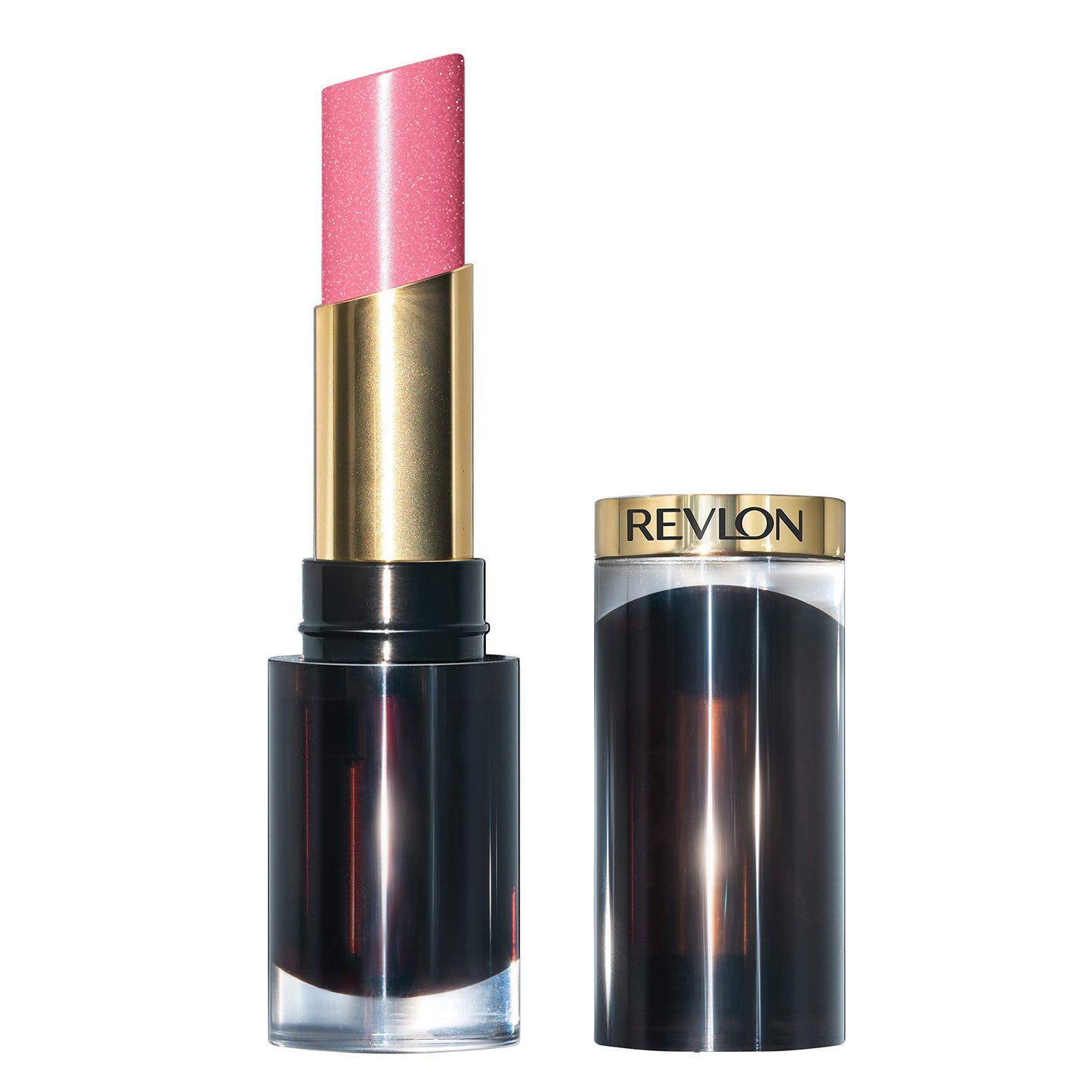 REVLON Super Lustrous Glass Shine Lipstick, Flawless Moisturizing Lip Color with Aloe, Hyaluronic Acid and Rose Quartz, So Sleek Pink (021), 0.15 oz