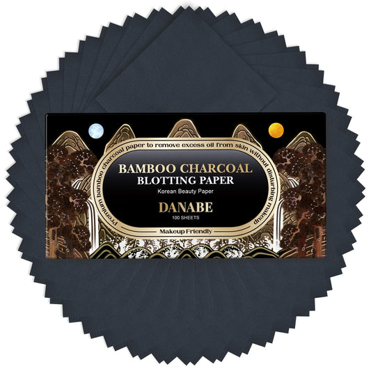 DANABE Bamboo Charcoal Face Oil Blotting Sheets | Bamboo Charcoal Blotting Paper | Korean Skincare Oil Absorbing Sheets for Face | Makeup Friendly Oil Blotting Papers (4x3.6 in. 100 Large Sheets)