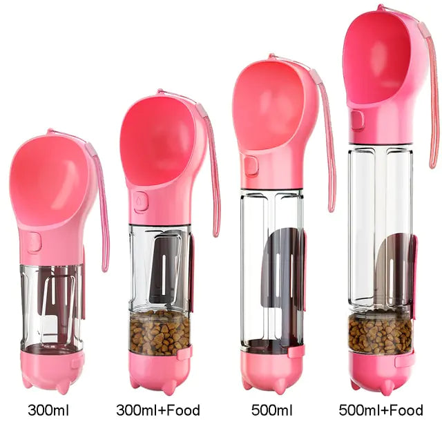 Multifunction Water Food Pet Bottle Pink 300ml with Food Box