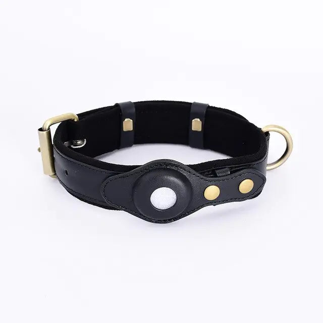 Leather Anti-Lost Dog Collar Black S