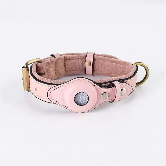 Leather Anti-Lost Dog Collar Pink S