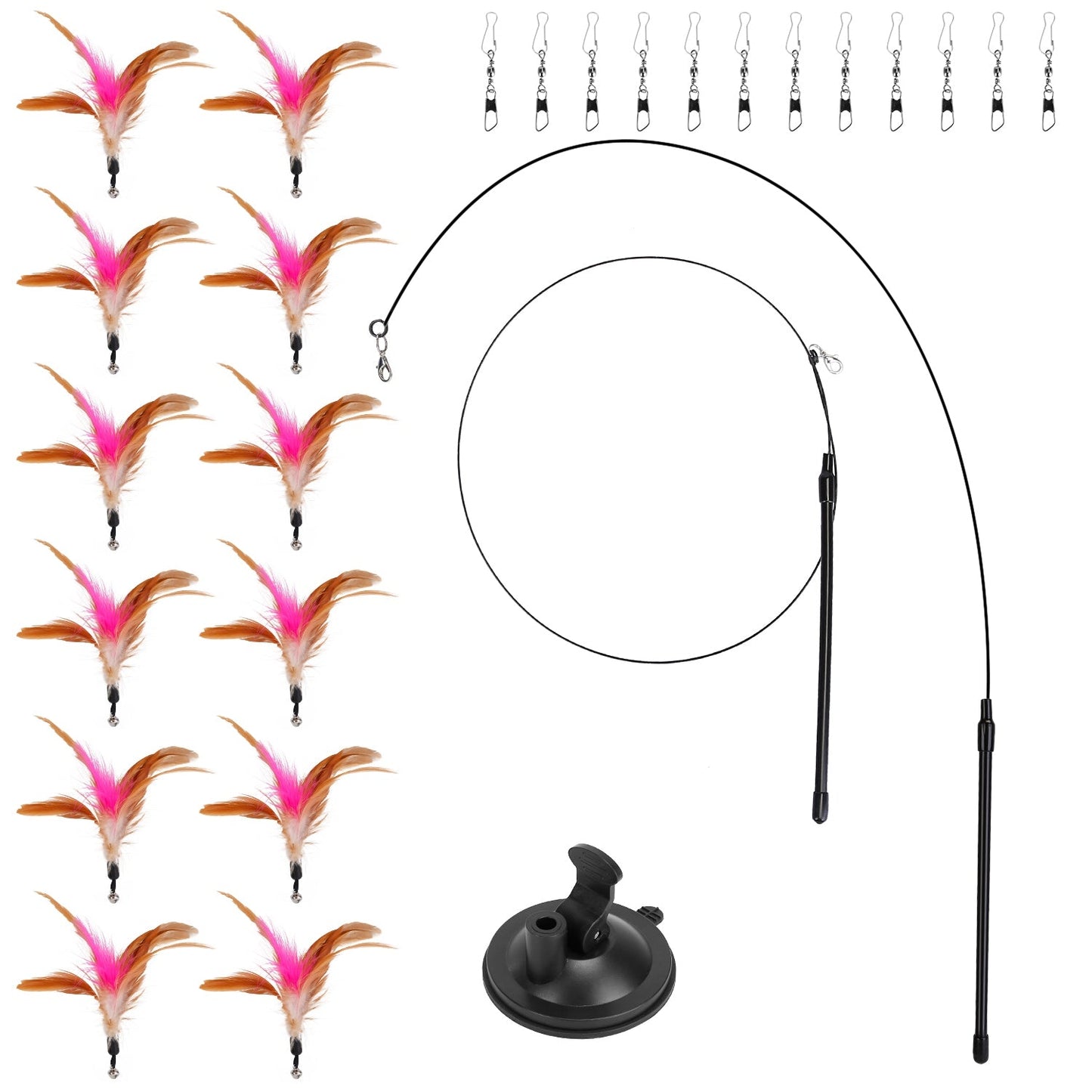 Cat Feather Wand Rod with 12 Pieces Feather Replacements for Cats