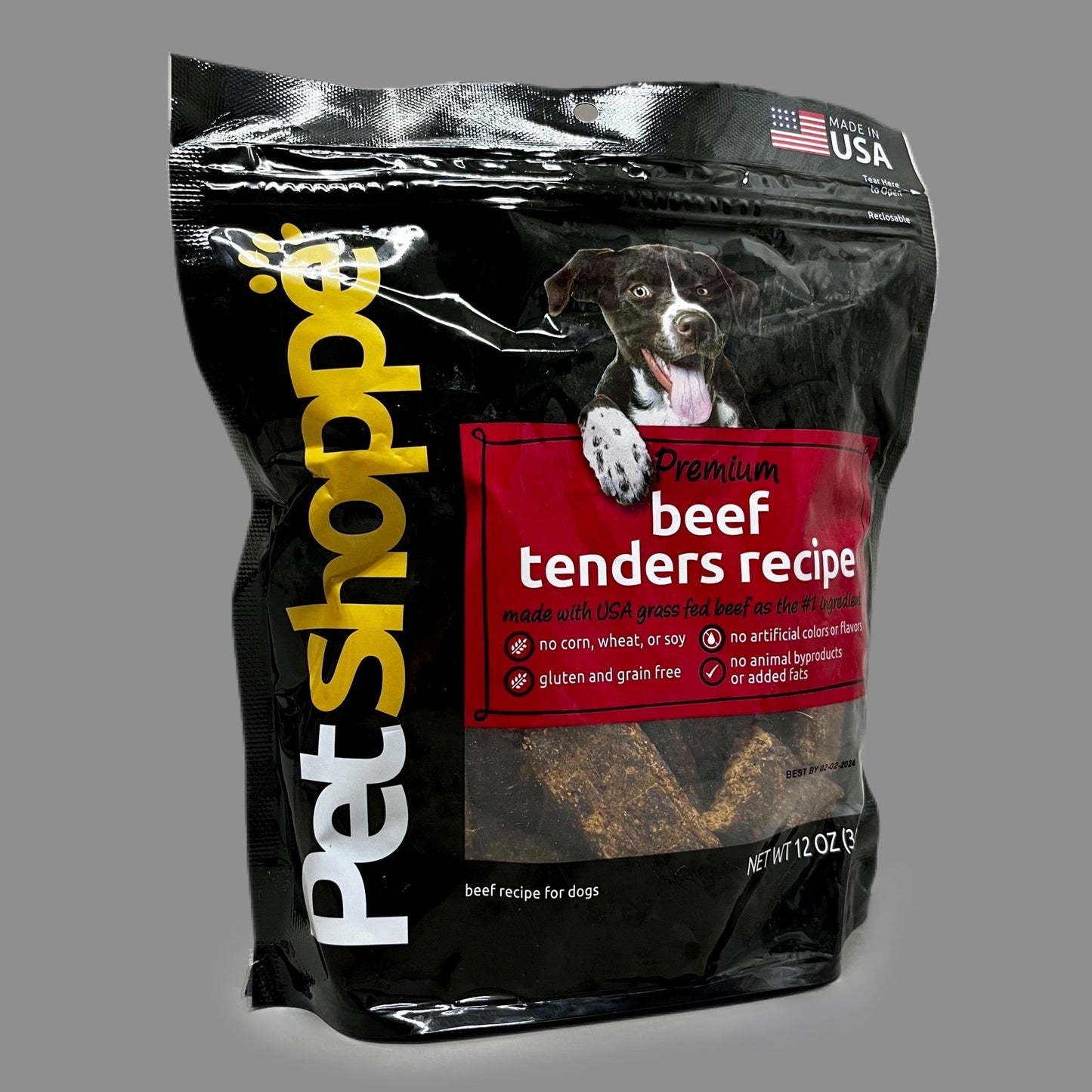 PETSHOPPE 10PK Premium Beef Tenders Dog Treats Made in USA All Natural 12 oz 02/24 (New)