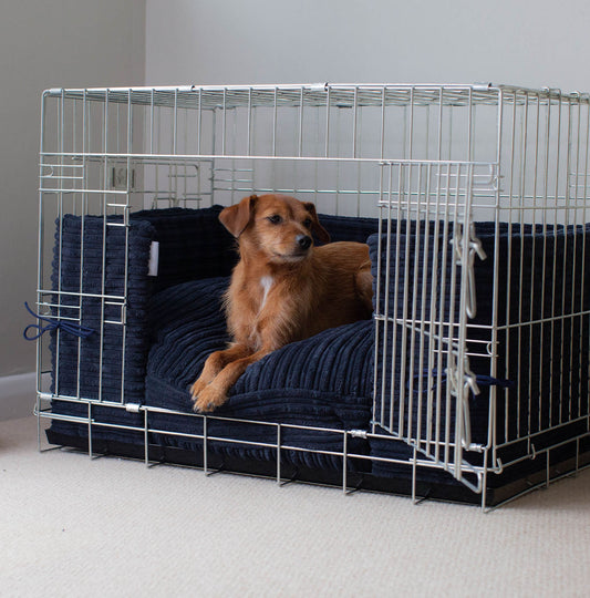 Discover our Luxury Full Dog Crate Bumper, in Navy Essentials Plush. The Perfect Dog Crate Accessory, Now Available at Lords & Labradors