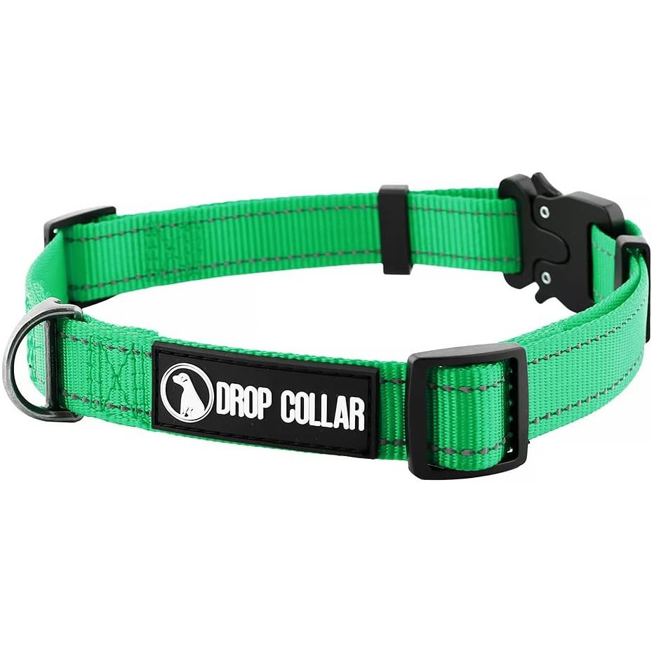 Drop Collar Reflective Nylon Dog Collar with Patent Pending Upright Leash Connection Point