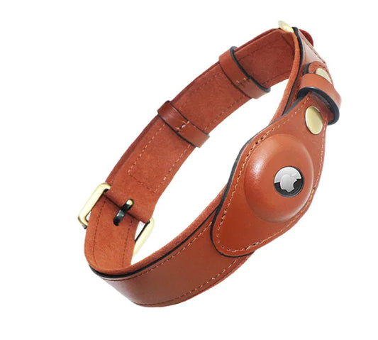 Leather Anti-Lost Dog Collar Brown 2