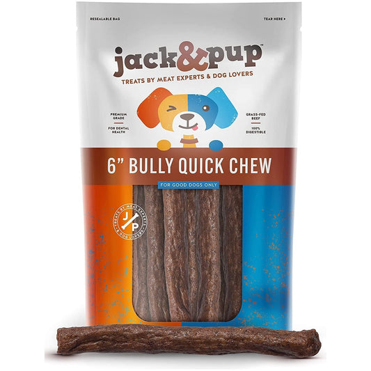 Jack & Pup Gourmet 6" Bully Quick Chew Sticks for Dogs 5 Pack